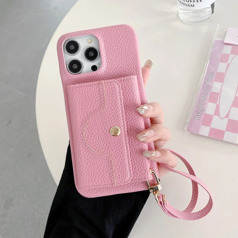 Luxury Leather Card Slot Case With Lanyard